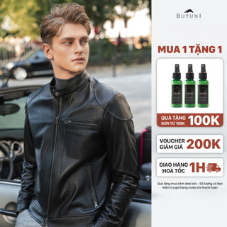 Áo khoác da nam da thật butuni bò david lót lông - áo da nam da bò lớp mặt full grain bảo hành 5 năm