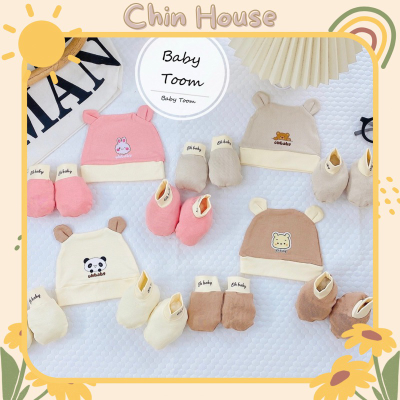 Set mũ bao tay bao chân cho bé sơ sinh Baby Toom xuất Hàn đáng yêu cho bé