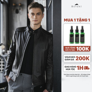 Áo khoác da nam da thật butuni timothy - áo da nam da bò lớp mặt full grain lót lông cừu bảo hành 5 năm