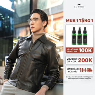 Áo khoác da nam da thật butuni leather hamilton lót lông - áo da nam da bò lót lông cừu bảo hành 5 năm