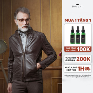 Áo Khoác Da Áo Da Nam Áo Khoác Da Nam Da Bò BUTUNI Bò Brosnan, Áo Da Nam Cao Cấp Lót Lông Cừu Bảo Hành 5 Năm