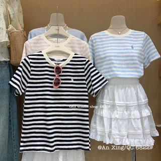 Áo phông kẻ thêu polo form vừa kẻ ngang basic