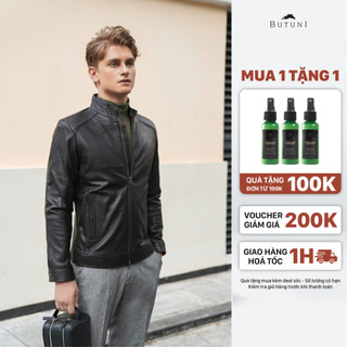 Áo khoác da nam da thật butuni martin da dê lót lông cừu - áo da nam da dê full grain bảo hành 5 năm