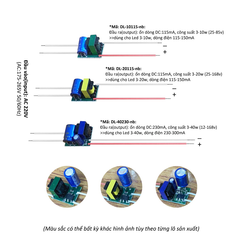 Nguồn đèn Led driver 220v 3w-40w lắp thay tăng phô đèn Led gắn vỉ mạch Led 115mA 230mA Posson DL-xx-