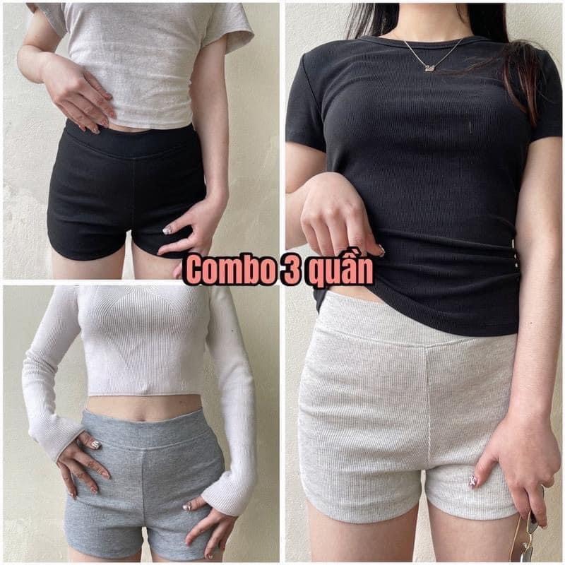 COMBO 3 Quần Biker Chất Vải Gân Short Bigsize.Quần Short Nữ Lưng Cao Ôm Dáng Nâng Mông Co Giãn Đàn H