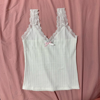 Áo Cami ren Bản to cổ V coquette đính nơ