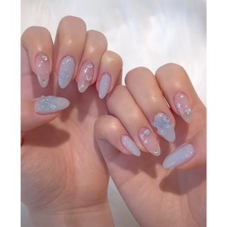   Tặng hộp và keo MxBon  Nail Box thiết kế thạch trắng xám phối hồng charm đá sáng M57 nhà Mơ Nails 