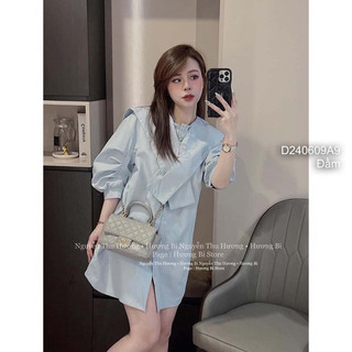 Đầm dáng suông cổ vạt bèo đắp chéo tay lửng phồng 0624 thaotranshop90