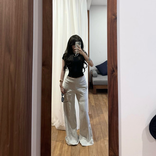[ BASIC SET ] Quần ống rộng lưng bảng to dáng loe và áo babytee form siêu ôm, đơn giản -Daneji