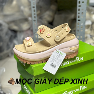 crocs  NÂU (tặng kèm 16 cham), dép sandal crocs mega Crush bóng đế cao 8cm cai cấp fullbox