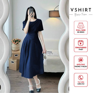 Váy xanh than xếp ly chéo eo bigsize VSHIRT
