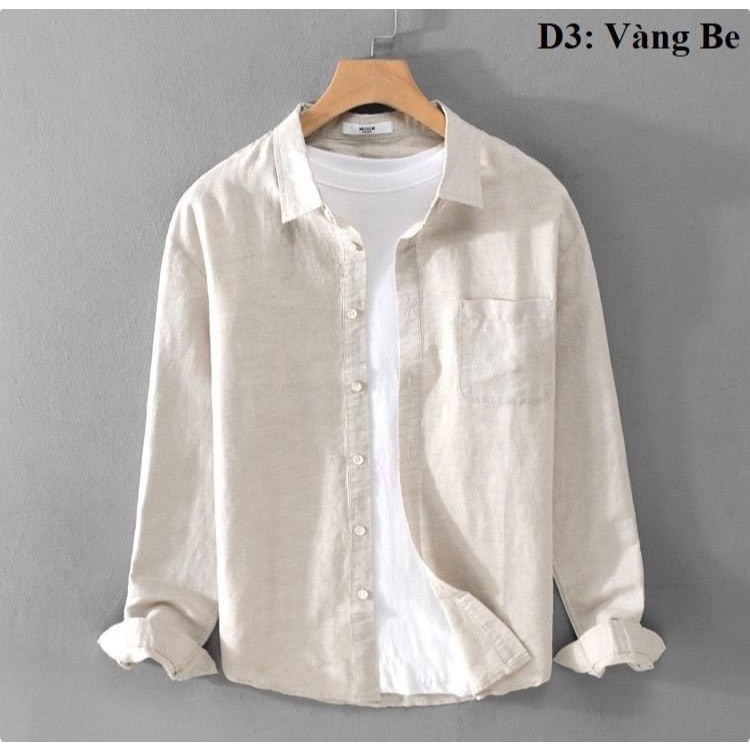 Áo sơmi đũi nam dài tay cổ bẻ full cúc có túi ngực | BigBuy360 - bigbuy360.vn