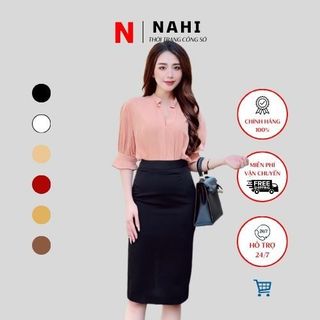 Chân váy bút chì công sở dài qua gối có xẻ sau s01