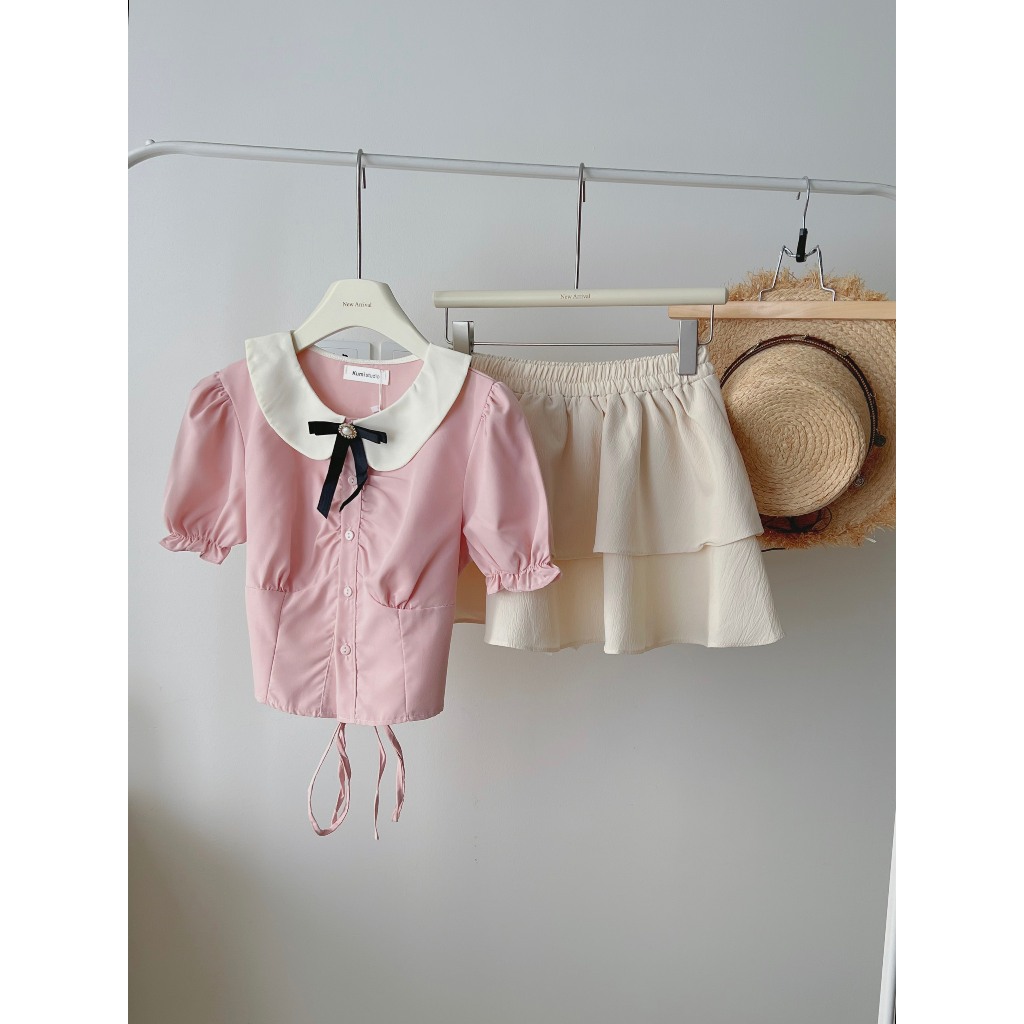 Set áo sơ mi trắng hồng  chiết eo tiểu thư xixeoshop - S95 | BigBuy360 - bigbuy360.vn