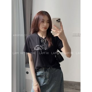 Áo thun nữ unisex cộc ngắn tay cổ tròn - áo phông basic cotton co giãn 2 màu trắng - đen - thêu chữ Flow
