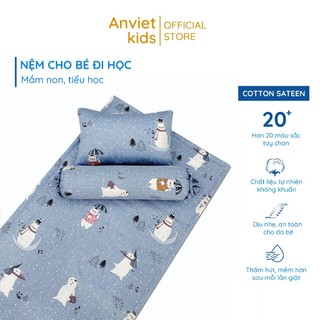 Nệm gối cho bé đi học mẫu giáo tiểu học Anvietkids dễ thương, họa tiết trẻ em, vải Cotton Sateen 100% sợi tự nhiên.