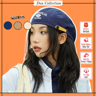 Nón Beret Retro unisex nam nữ họa tiết trơn phối chữ thêu MONGOLIA kèm nút bấm bên hông phong cách Nhật Bản - Mã MN023