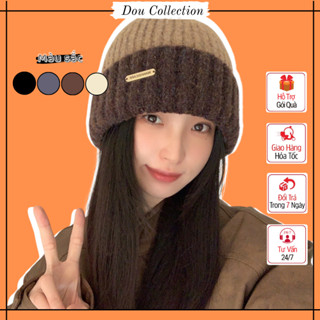 Mũ len unisex nam nữ chất dày co dãn tốt hoạ tiết trơn phối màu kèm tag WANXISCARF basic thời trang thu đông - Mã NL028