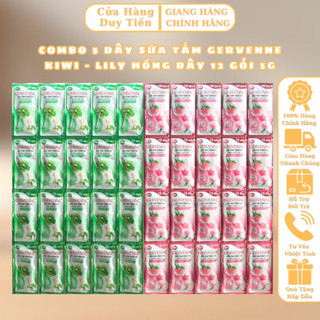  Combo 5 Dây Sữa tắm sữa Gervenne Kiwi - Lily Hồng dây 12 gói x 5g 