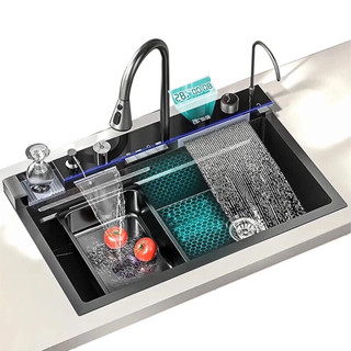 [KT:80x45cm]BỒN CHẬU RỬA CHÉN BÁT NANO 1 HỐ CAO CẤP THÔNG MINH 5 PHÍM KẾT HỢP 2 THÁC NƯỚC, VÒI 3 CHẾ ĐỘ VÀ FULL PHỤ KIỆN