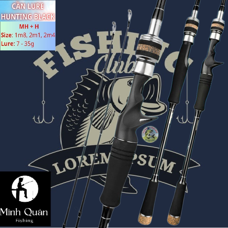 Cần Câu Lure 2 Ngọn Hunting Black, Độ Cứng MH, H, Đủ Size 1m8, 2m1, 2m4, Chất Liệu Carbon