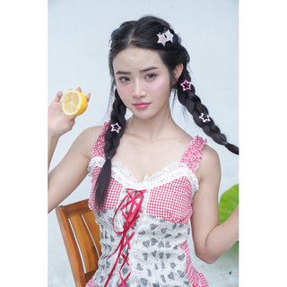 Áo xô top karo phối dễ thương xinh xắn cho nữ