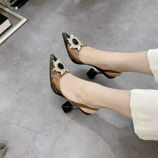  Giày Sandal trong suốt đá Hoa Mặt Trời gót 9cm đủ 3 màu  Phom nhỏ đi tăng 1 size vd chân 35 thì lấy 36  hữu 