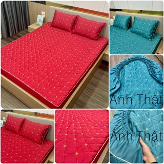 Bộ Ga Gối 3 Món Phi Lụa Cao Cấp Nhập Khẩu.Ga Gối Phi Lụa Trần Bông Bo Chun Phủ Kín Nệm 1Ga + 2Gối