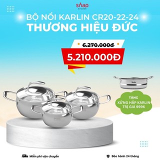 Bộ Nồi Inox KARLIN CR20-22-24 - Đáy 5 Lớp - Inox 316 - Chống Dính Tự Nhiên - Thương Hiệu Đức