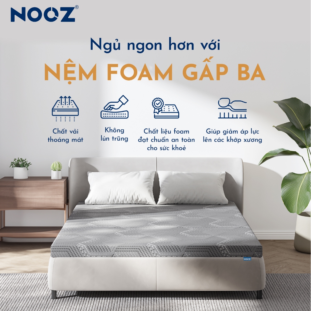 Nệm Gấp 3 NOOZ 8cm Foam Cao Su Non Gấp Gọn Tiện Lợi 2 Tầng Êm Ái Nâng Đỡ Cơ Thể NOOZ Home Goods | BigBuy360 - bigbuy360.vn