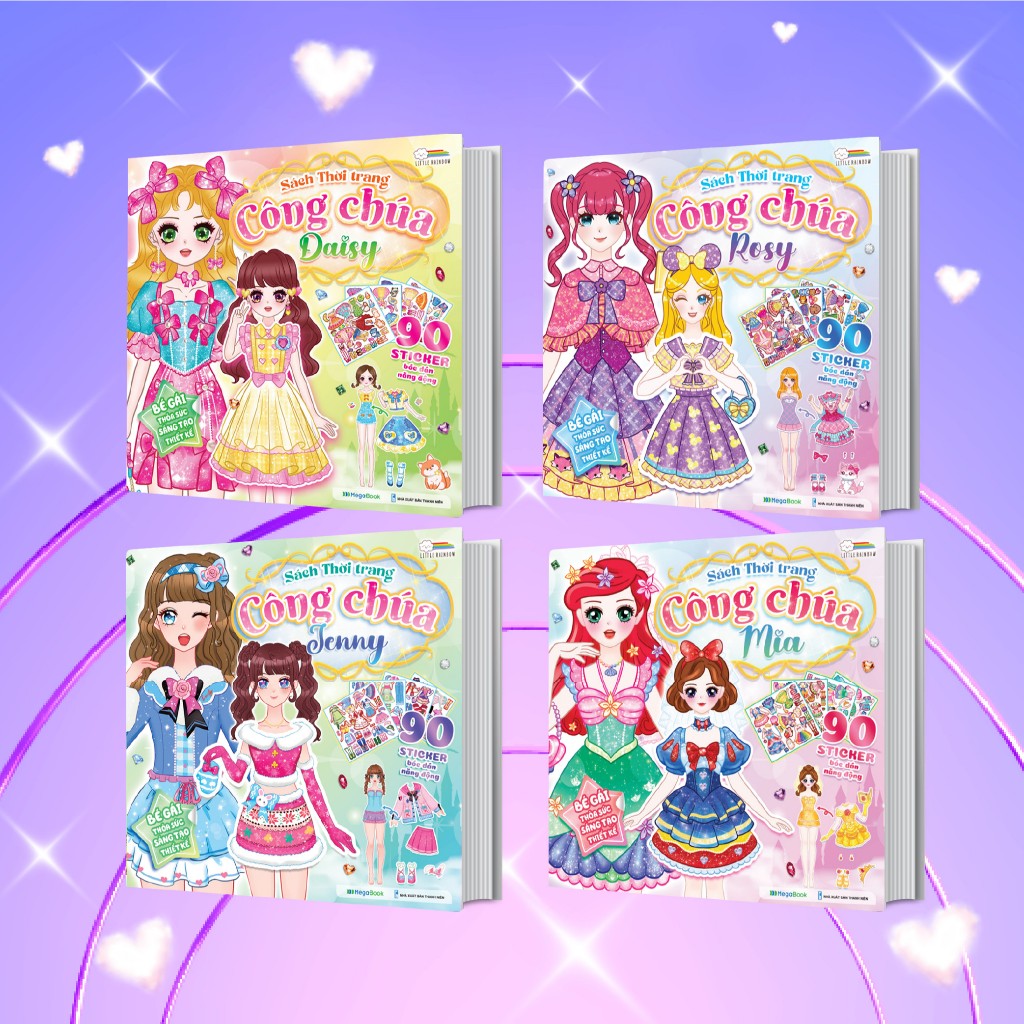Combo Sách thời trang công chúa Daisy, Mia, Jenny, Rosy (4 Cuốn) - Bóc dán 100+ stickers váy, phụ ki