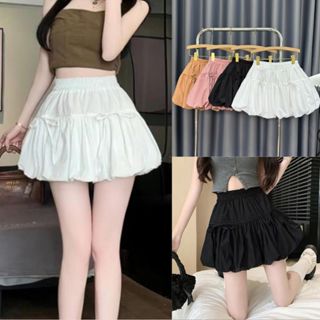 Chân Váy Bí Ngô Bigsize Nữ Ngắn Dáng Phồng Xếp Ly Cạp Cao Thun Vải Lụa Đính Nơ Cá Tính 50-95kg CV411