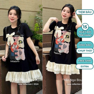 ĐẦM VÁY BẦU XINH STYLE HÀN QUỐC CHẤT MỀM ĐẸP DÁNG SUÔNG TẦNG PHỐI VOAN ĐIỆU ĐÀ V879 - VÁY BẦU CÔNG SỞ XINH