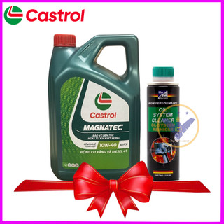 COMBO Dầu nhớt ô tô cao cấp tổng hợp Castrol Magnatec Dualock 10W-40 can 4L + Súc rửa động cơ Bluechem 250Ml