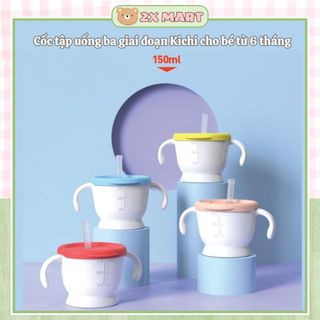 Cốc tập uống, tập hút 3 giai đoạn Kichilachi cho bé có vạch chia 150ml