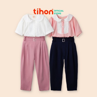 Đồ bộ cho bé gái đi học TIHON cao cấp áo sơ mi phối quần baggy xinh xắn ASM0760276 QT0760124