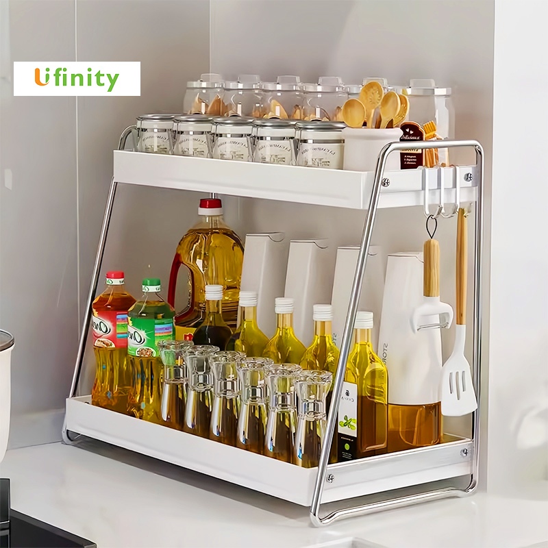Lifinity Kệ Gia Vị 33/43cm Inox+Thép Cacbon Có móc, Kệ bếp dung tích lớn đa năng Kệ đựng đồ thông minh