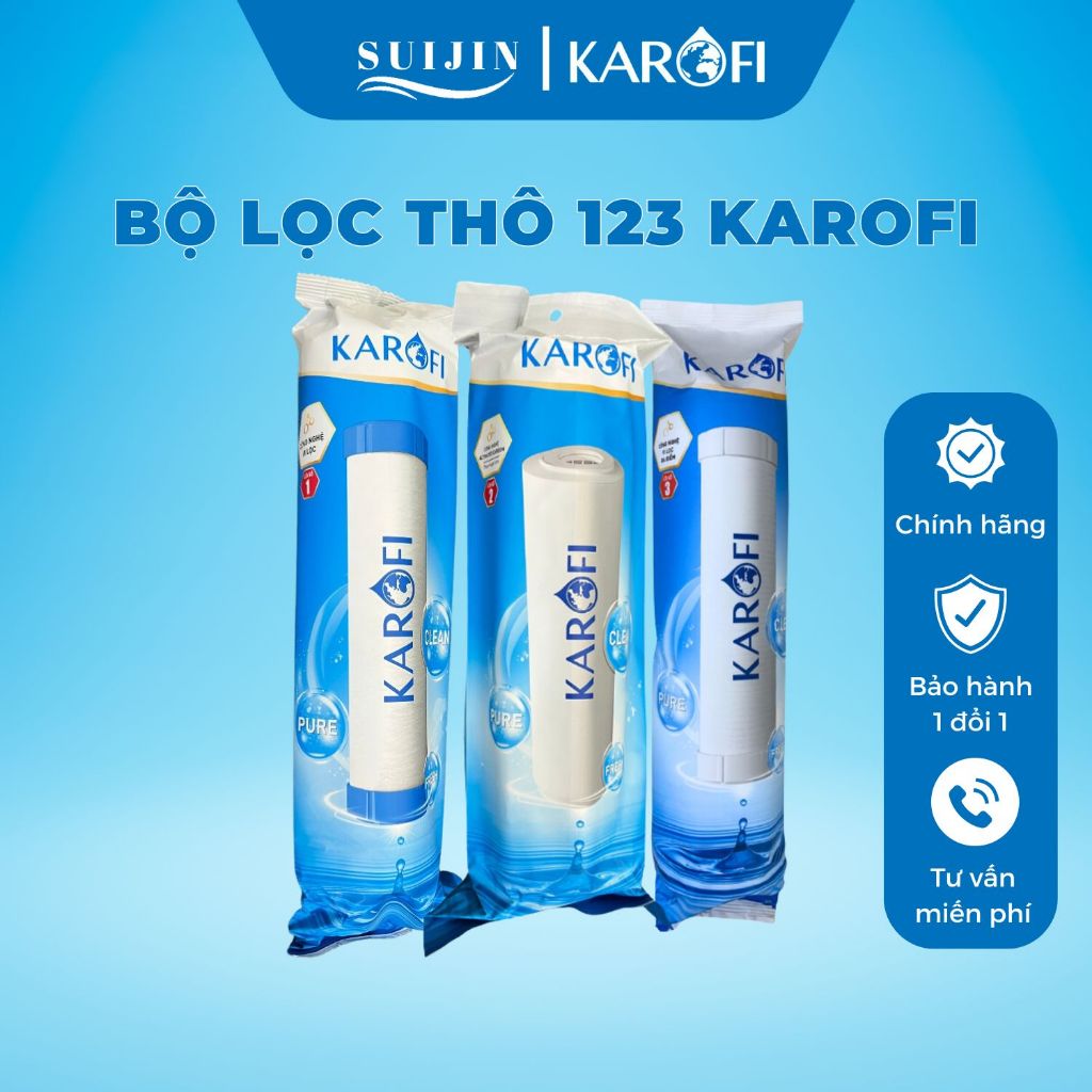 Combo 3 lõi lọc số 123 Karofi - Lõi Smax Duo số 123 - Dùng cho máy lọc nước RO có 3 cốc lọc 10inch