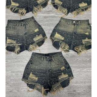 Quần jean đùi Đính Đá túi vải jean (8833)  _Q 111_chân ngắn BTQ