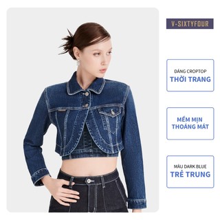 Áo khoác denim nữ croptop dài tay xanh đậm.women's long sleeve crochet denim jacket v-sixtyfour v64 223wd2042f2970