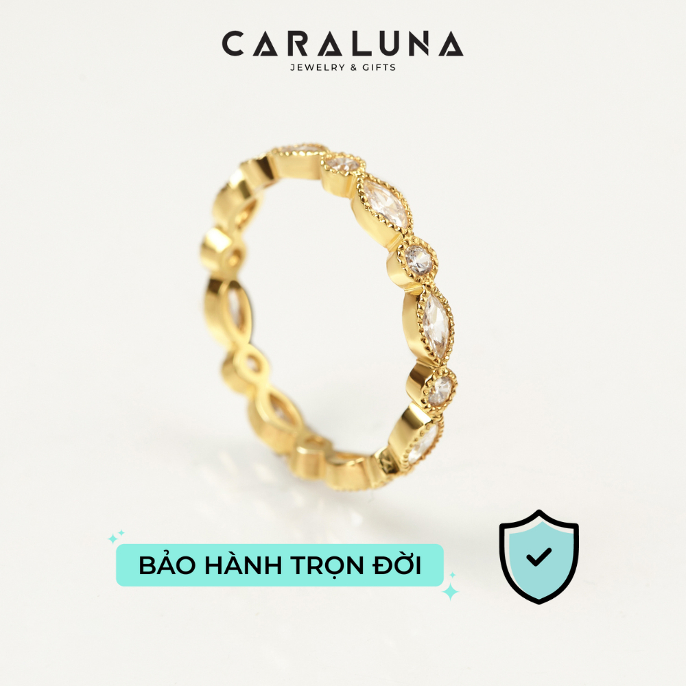 [Có bảo hành] Nhẫn Bạc 925 CARA LUNA Dải Hoa Đính Đá Lấp Lánh Loop Lady Clover - VUR02-1