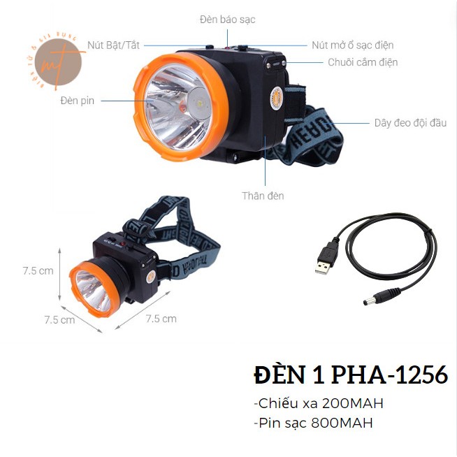 Đèn pin sạc đi ban đêm, đèn pin đeo đầu 1 bóng led, ánh sáng trắng siêu sáng