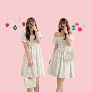 Váy Hoa Nhí Trễ Vai 2 Dây Đầm Nữ Tuy Luýp Tay Ngắn Body Ulzzang Set Đồ Dự Tiệc Du Lịch Biển mùa hè Hiva Cloth Miho House