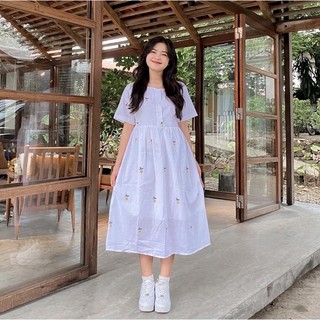 Váy Đầm Trắng Hoa Cúc Body Dáng Dài babydoll vintage tay ngắn dây thắt sau eo du lịch biển mùa hè Hiva Cloth Minho House
