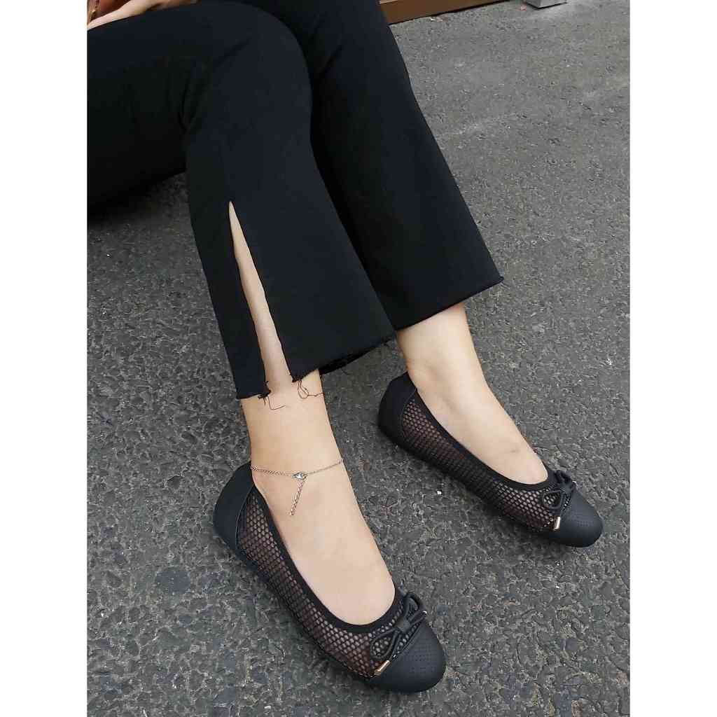 Giày búp bê da thật phối lưới 1135