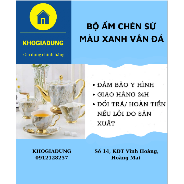 [ Hàng cao cấp] BỘ ẤM CHÉN SỨ MÀU XANH VÂN ĐÁ