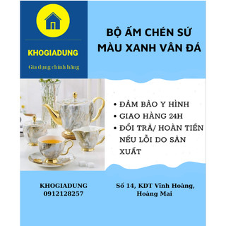 Bộ ấm chén sứ màu xanh vân đá