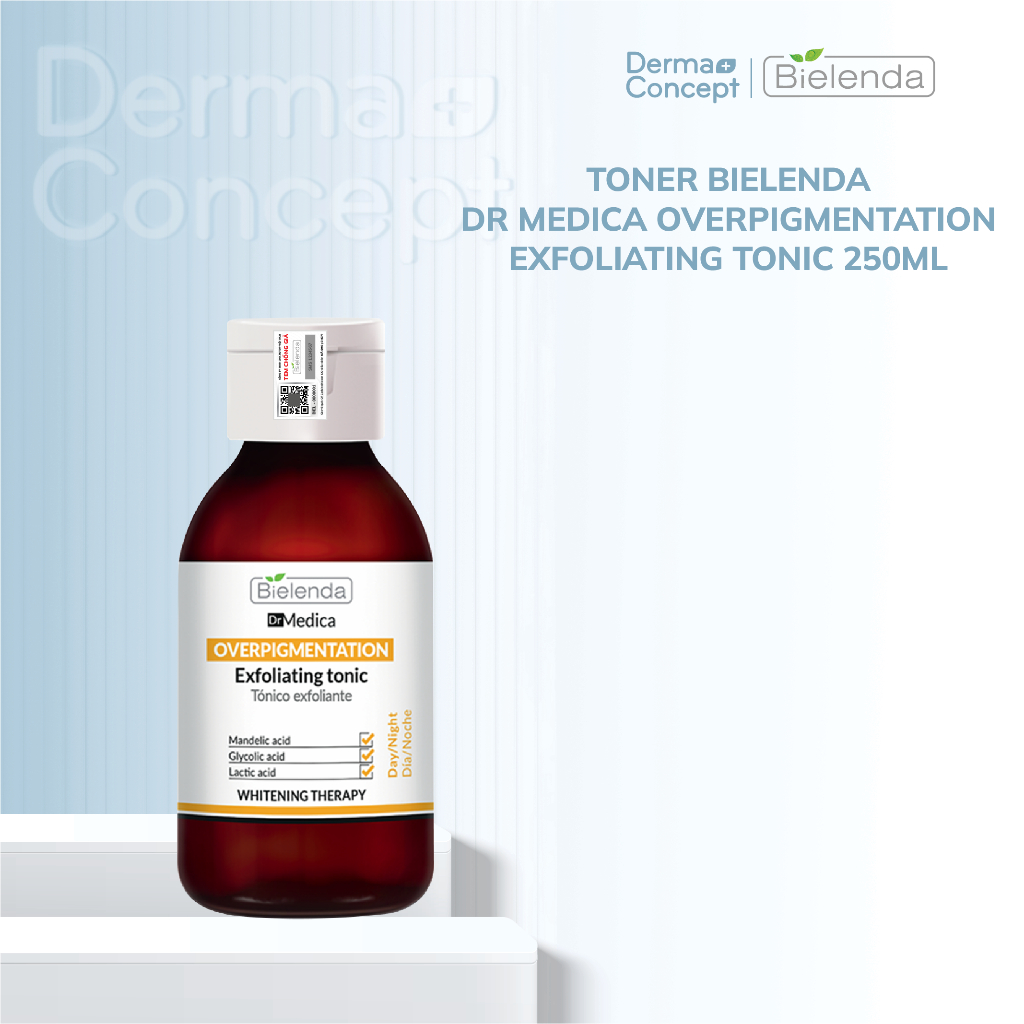 Toner dưỡng trắng Bielenda Dr Medica Overpigmentation Exfoliating Tonic làm da căng bóng, sáng mịn, mờ thâm sạm 250ml