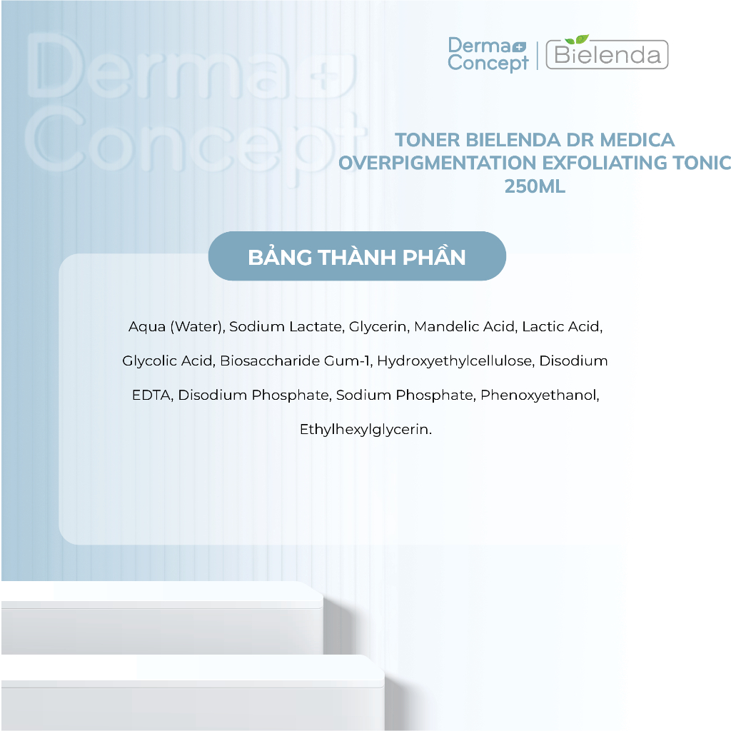 Toner dưỡng trắng Bielenda Dr Medica Overpigmentation Exfoliating Tonic làm da căng bóng, sáng mịn, mờ thâm sạm 250ml
