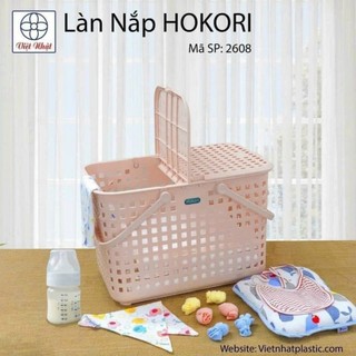 Làn nhựa nắp quai giữa, Giỏ đựng đồ có quai xách và nắp đậy Hokori Inochi 2608
